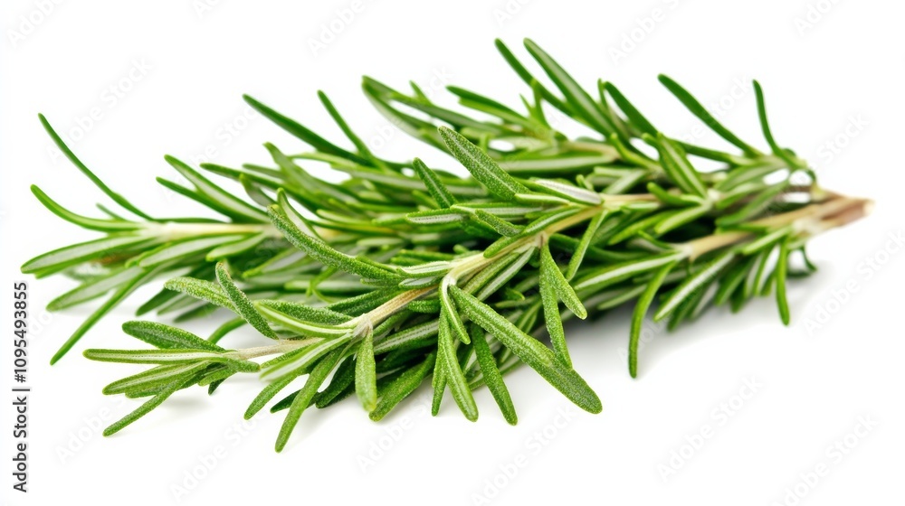 A bunch of fresh rosemary with its fragrant green needles and woody stems, Each sprig's aromatic scent and vibrant color captured with precision A bunch of fresh rosemary with its fragrant green needles and woody stems, Each sprig's aromatic scent and vibrant color captured with precision
