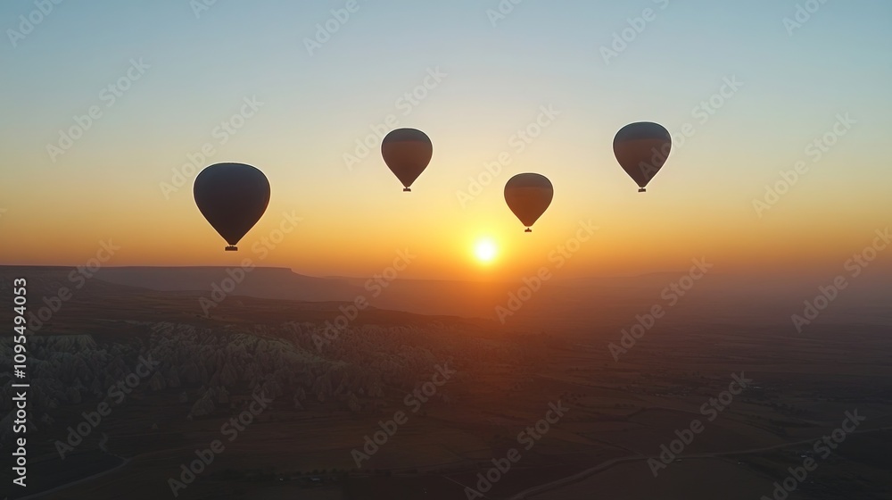 Fototapeta premium Aerial sunrise view of hot air balloons in Cappadocia, Turkey
