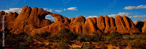 Sunset glow on beautiful southern Utah red rocks, wide shot