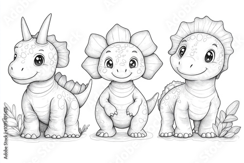 dinosaures illustration, coloriage enfant, à imprimer, noir et blanc, activité, dessin, mignon, tout-petits, adorable, joli, fun, loisir photo