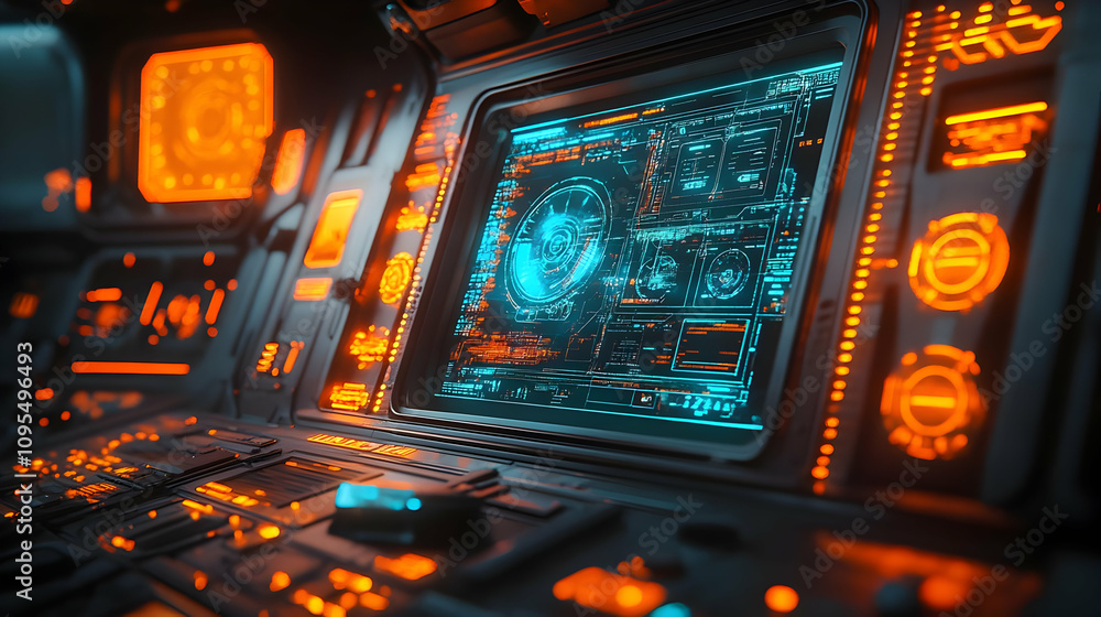 Futuristic Spaceship Control Panel 3D Illustration Futuristic Spaceship Control Panel 3D Illustration