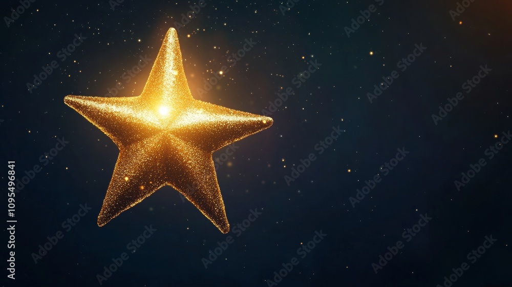Realistic glowing gold star in a night sky Realistic glowing gold star in a night sky