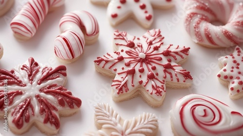 Festive Holiday Cookies with Elegant Red and White Icing Decoration for Seasonal Celebrations