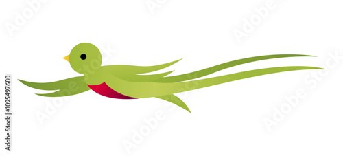 Illustration of the national bird of Guatemala, the Quetzal, flat illustration with gradients