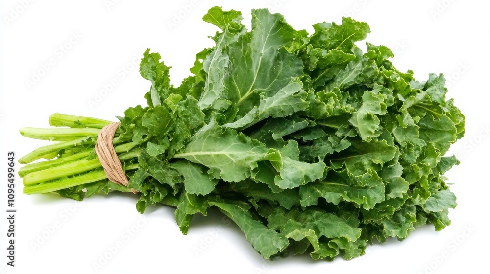 A bundle of fresh mustard greens with their dark green leaves and peppery flavor, Each leaf's robust taste and nutrient content captured with precision A bundle of fresh mustard greens with their dark green leaves and peppery flavor, Each leaf's robust taste and nutrient content captured with precision