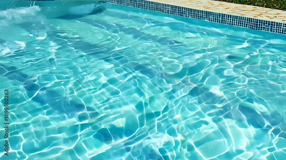 A pool with blue water and a tile border. The water is calm and clear. There are no people in the pool A pool with blue water and a tile border. The water is calm and clear. There are no people in the pool