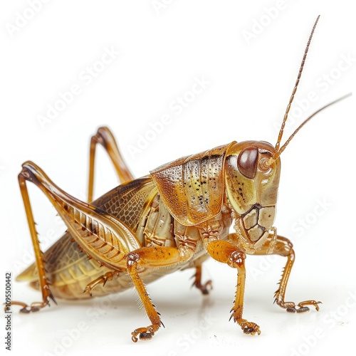 Saw tailed Bush Cricket isolated on white background. photo