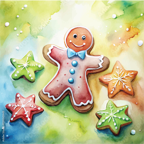 Holiday-themed gingerbread man with intricate icing designs