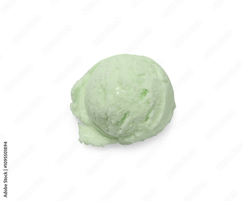 Obraz premium Scoop of yummy ice cream isolated on white, top view