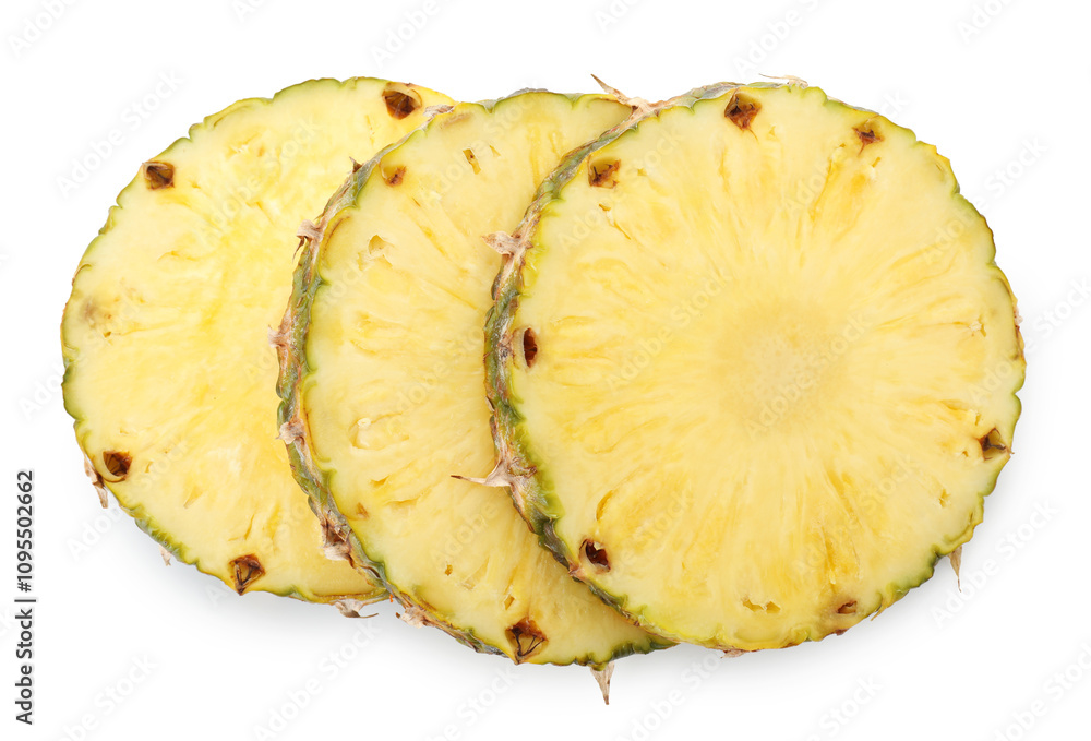 Pieces of juicy pineapple isolated on white, top view Pieces of juicy pineapple isolated on white, top view