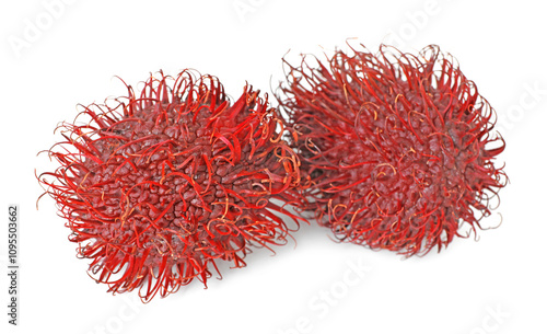 Delicious ripe rambutans isolated on white. Exotic fruit