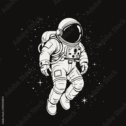 Astronaut alone in space. Vector illustration of spaceman