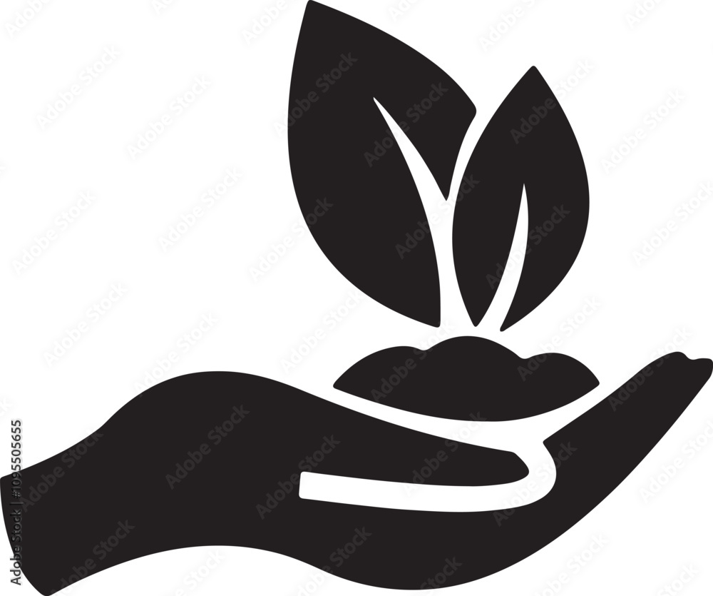 Illustration of a hand icon holding a plant sapling Illustration of a hand icon holding a plant sapling