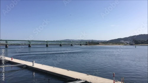 Lima River in the city of Viana do Castelo in the north of Portugal, road-rail bridge, Eiffel