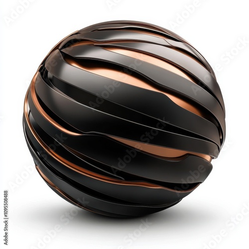 Sleek black sphere with met...