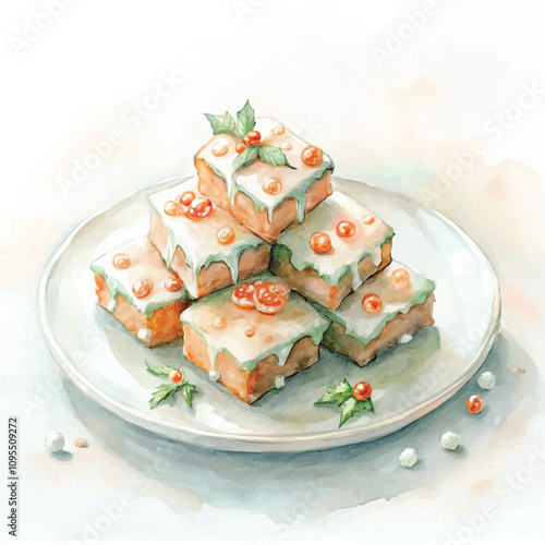 Festive brownies with drizzled icing and vibrant red berries