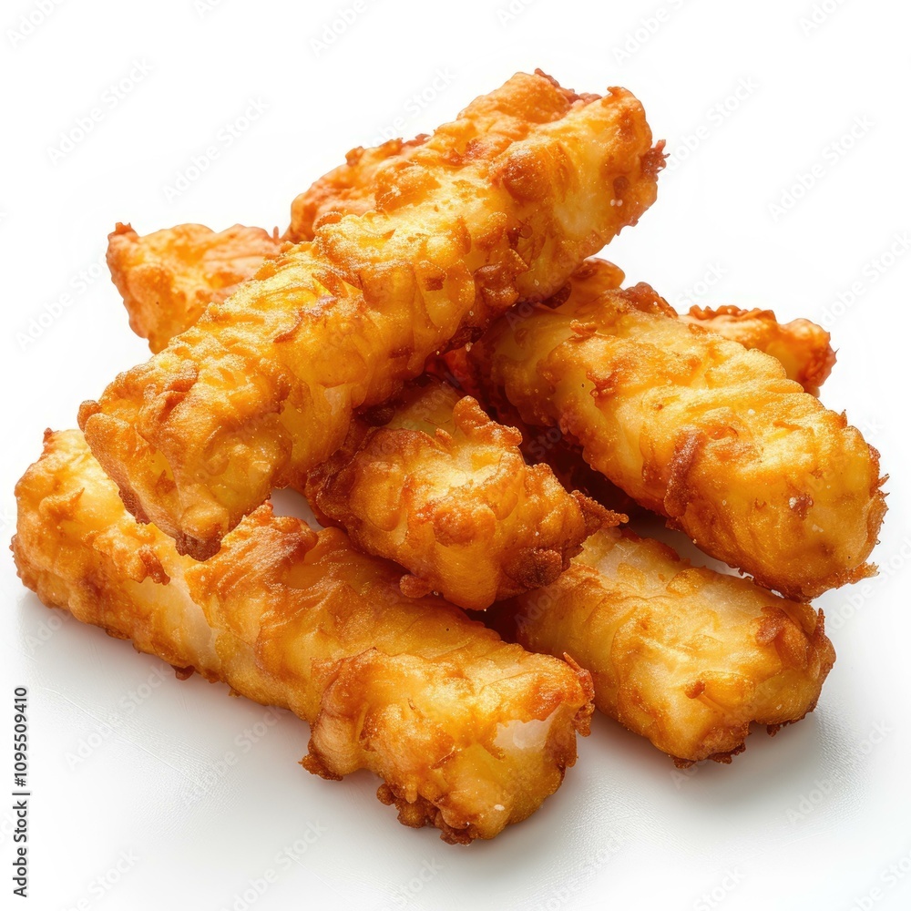 Crispy Fish fingers isolated on white background Crispy Fish fingers isolated on white background