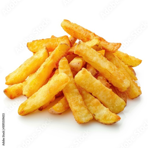 French Fried Potatoes on white background.