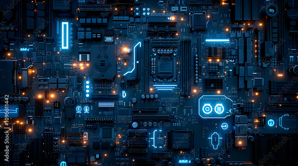 Cyberpunk Motherboard 3D Illustration Cyberpunk Motherboard 3D Illustration