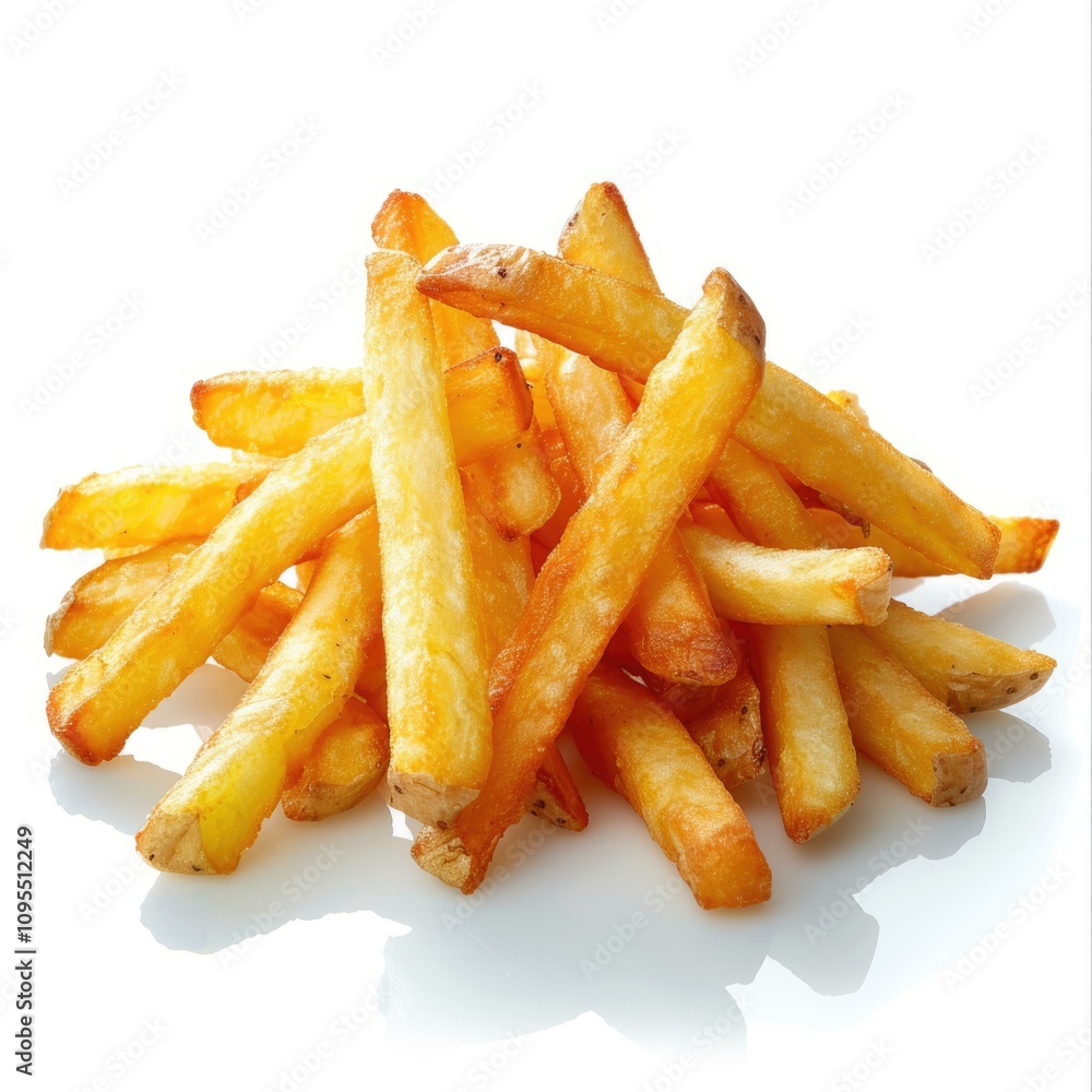 French fries isolated over white background with reflection. French fries isolated over white background with reflection.
