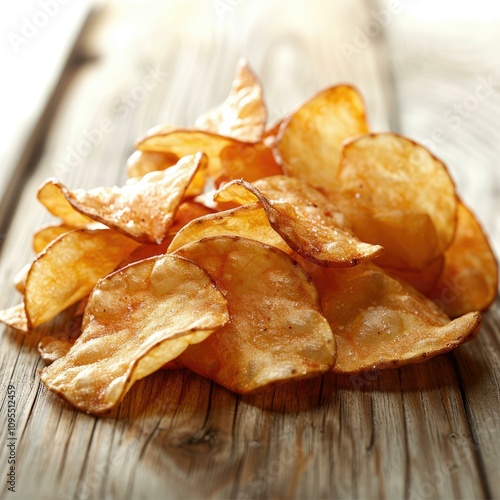 fried potato chips on a wooden surface