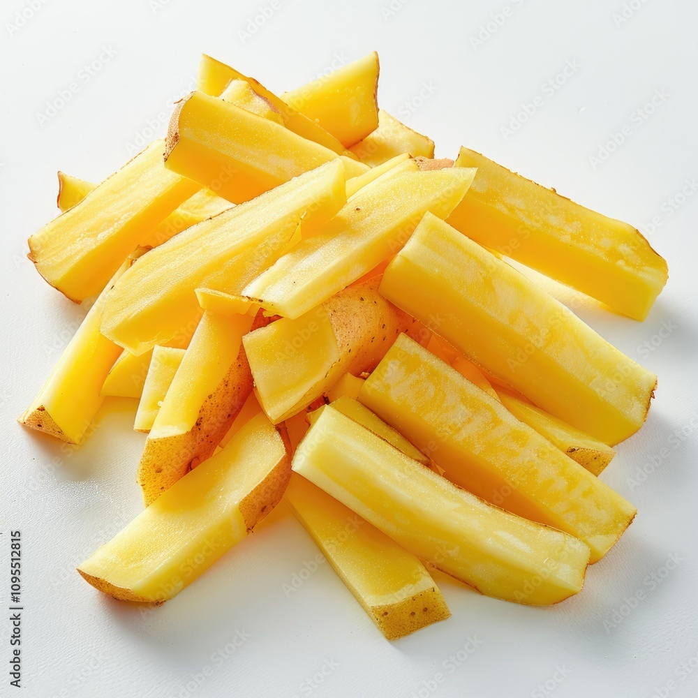 Raw potato strips isolated for French fries. Raw potato strips isolated for French fries.