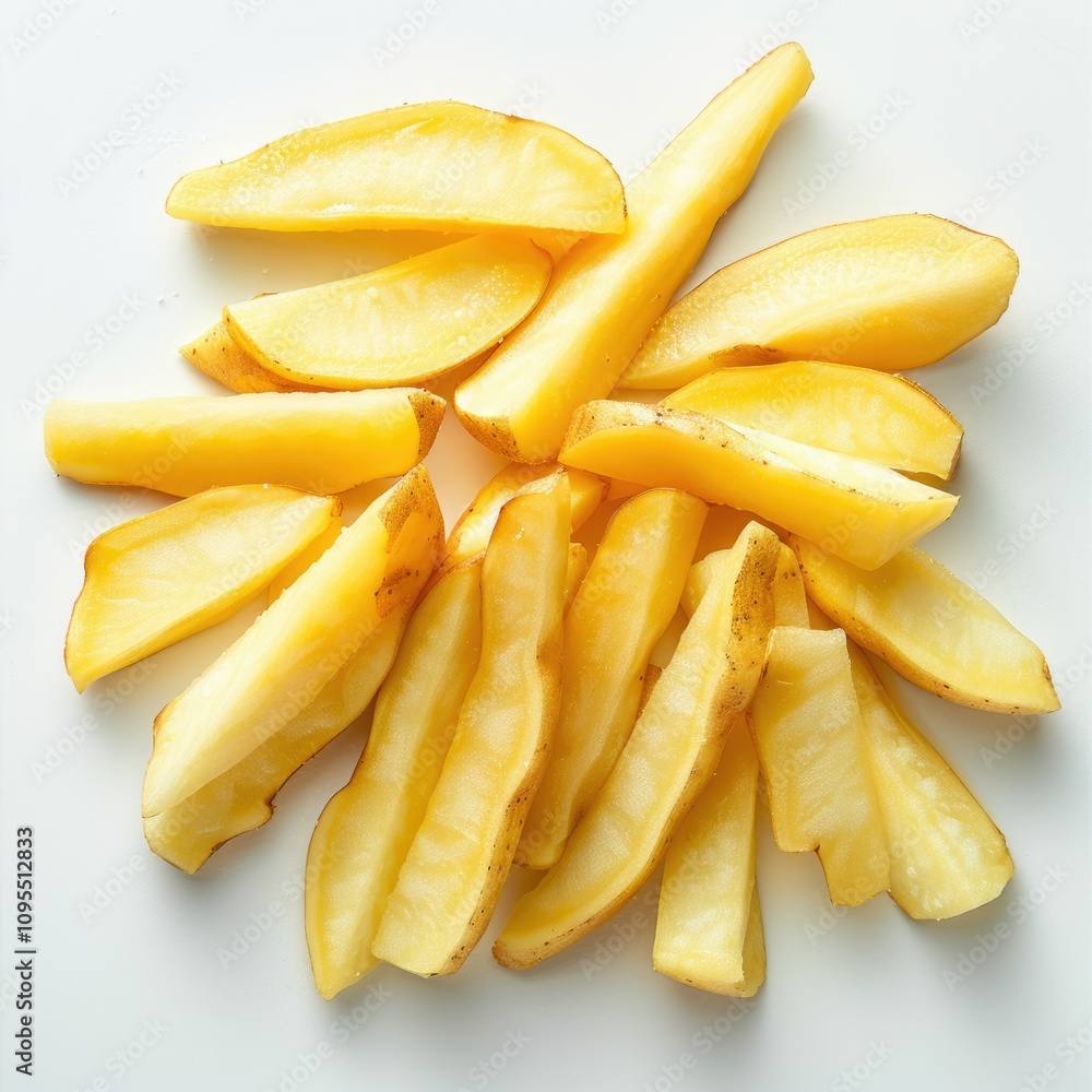Raw potato strips isolated for French fries. Raw potato strips isolated for French fries.