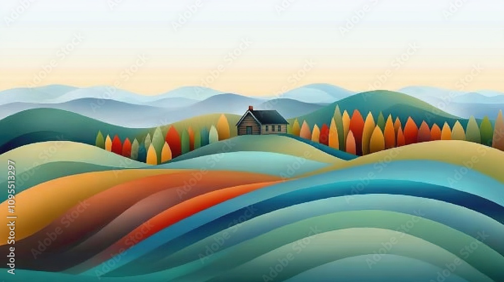 A house on a mountaintop surrounded by trees in the foreground and rolling hills in the background A house on a mountaintop surrounded by trees in the foreground and rolling hills in the background