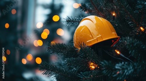 A Yellow Hard Hat on a Christmas Tree, Celebrating Construction Workers During Holidays