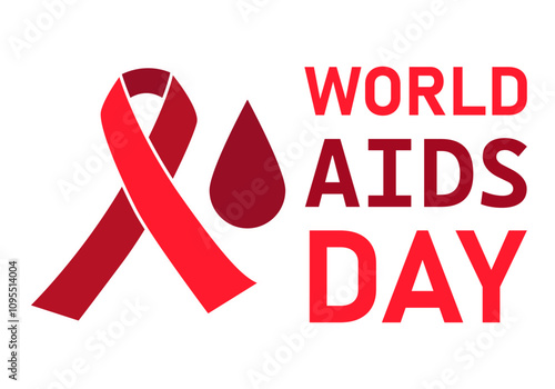Cartel de día mundial del sida o vih con lazo rojo y gota de sangre