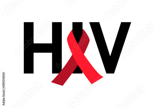 Siglas de letras negras de sida o VIH con lazo rojo