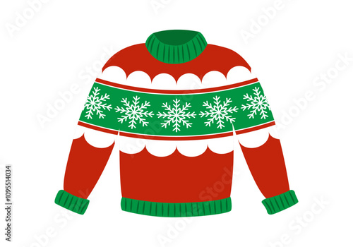 Jersey de navidad rojo y verde con patrón de copos de nieve