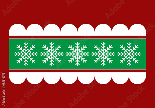 Patrón de navidad con copos de nieve y formas curvas de color blanco, verde y rojo