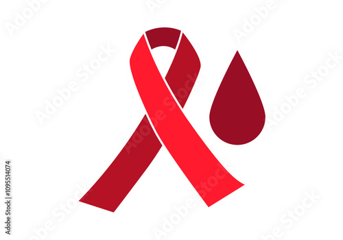 Lazo rojo con gota de sangre por el vih o sida 
