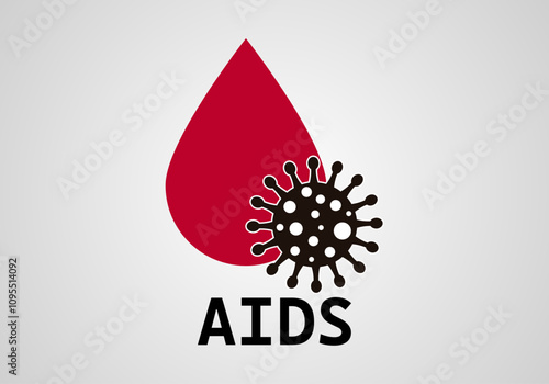 Gota de sangre con virus y siglas de vih o sida