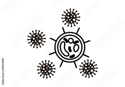 Icono negro de virus en fondo blanco