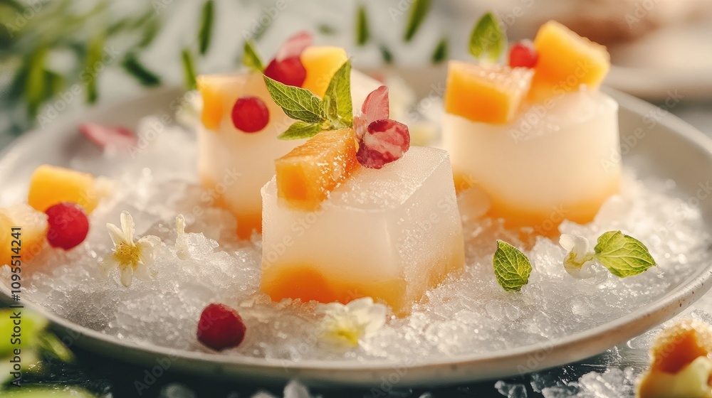 Fototapeta premium Refreshing fruit jelly desserts kitchen food photography bright environment close-up view culinary creativity