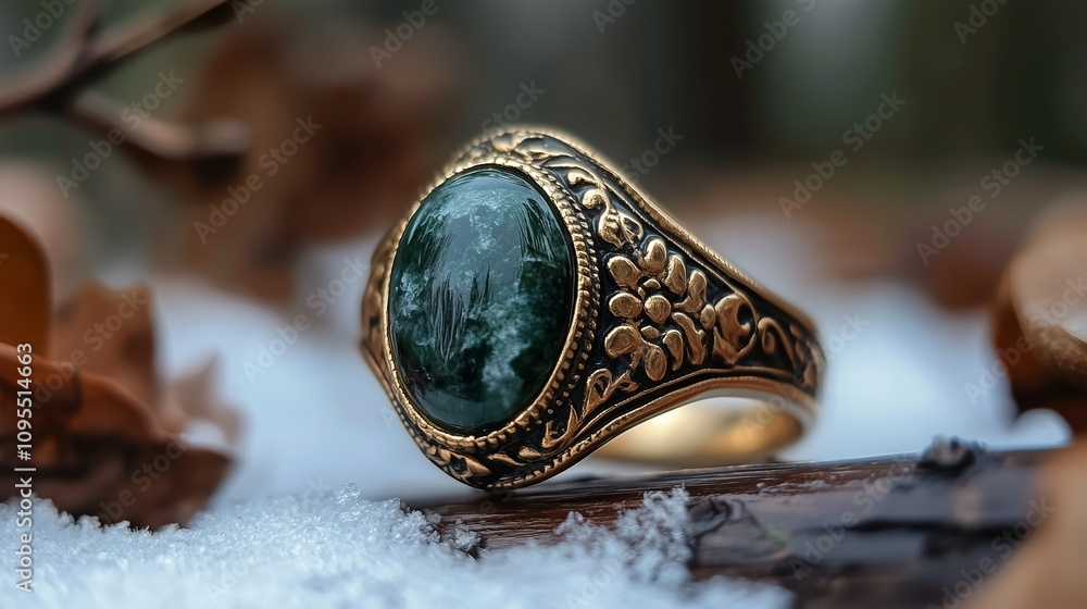 Antique Gold Ring with Moss Agate Stone Antique Gold Ring with Moss Agate Stone