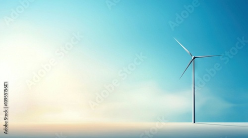  A wind turbine stands tall in a field of green, surrounded by a bright blue sky above and fluffy white clouds scattered throughout