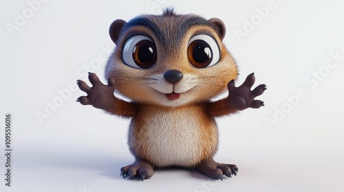 A cute 3D cartoon animal with big eyes, complete fingers, and toes, showcasing a modern and charming character design photo