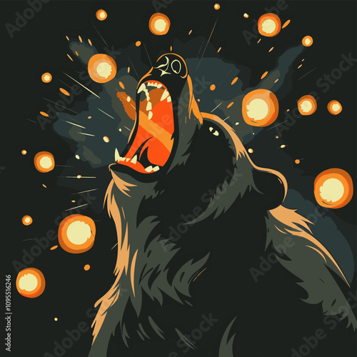 bear roaring with glowing orbs