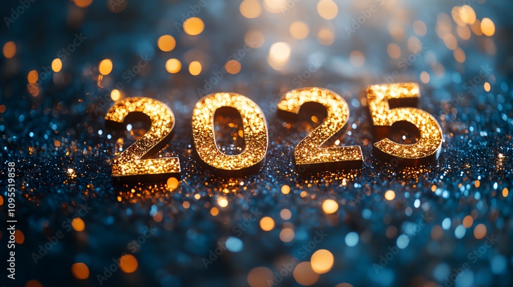 a number of gold numbers on a blue background with sparkling lights a number of gold numbers on a blue background with sparkling lights