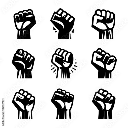 Collection of Nine Powerful Raised Fists: Symbols of Unity, Strength, and Protest
