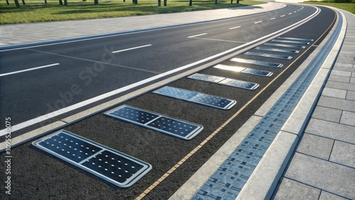 Energygenerating panels integrated into asphalt design. photo