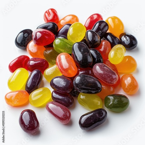 Fruity jellybeans. Tasty colorful jelly beans isolated on white background. photo