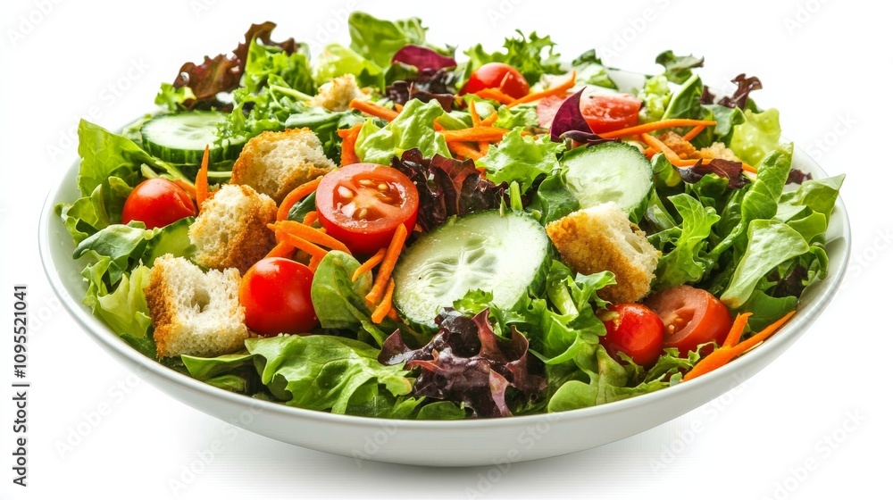 A colorful salad bowl with mixed greens, cherry tomatoes, cucumber A colorful salad bowl with mixed greens, cherry tomatoes, cucumber