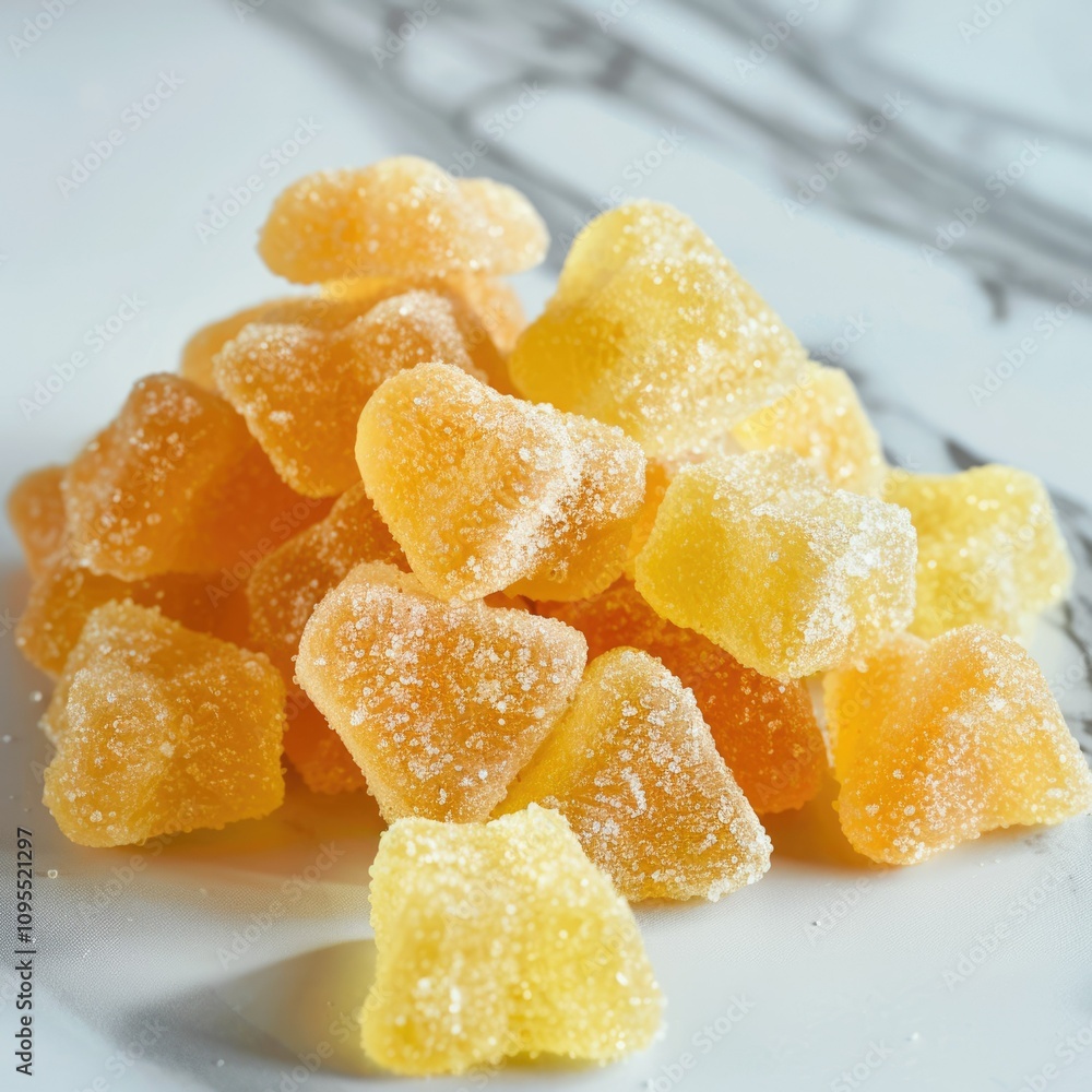 Omega drop shape gummies pile isolated on floor closeup shot gummy orange lemon yellow gummies Omega drop shape gummies pile isolated on floor closeup shot gummy orange lemon yellow gummies