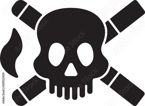 Illustration of a skull icon with a cigarette, symbolizing the danger of smoking, with smoke rising from the cigarette