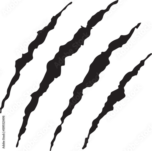 Illustration of scratch marks from a wild animal, with sharp, jagged lines resembling claws on a surface