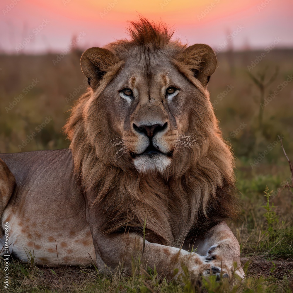 calm lion sitting in the grassland calm lion sitting in the grassland